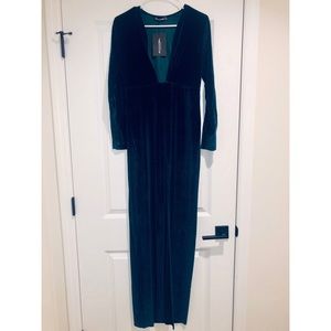 emerald green velvet plunge split leg maxi dress